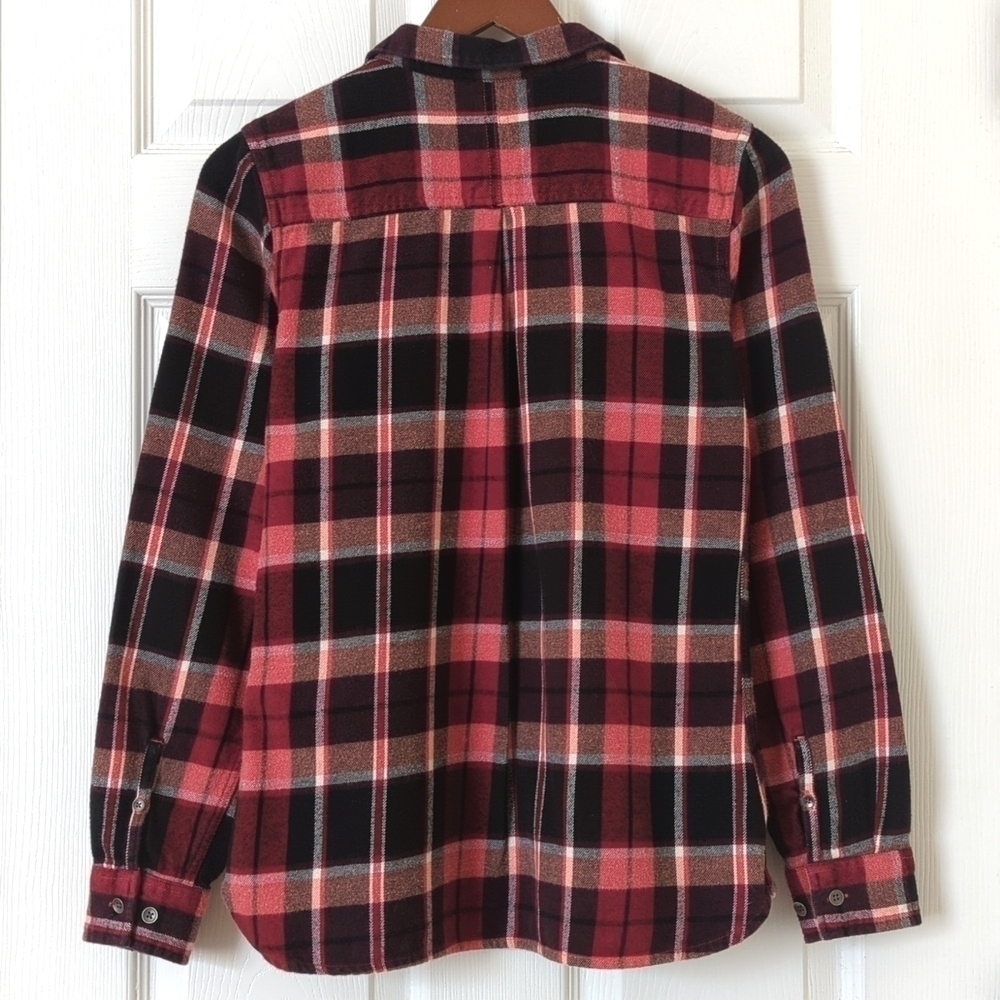 Woolrich Plaid Flannel Relaxed Fit Long Sleeve Button Down Shirt Red Burgundy S - Picture 13 of 14
